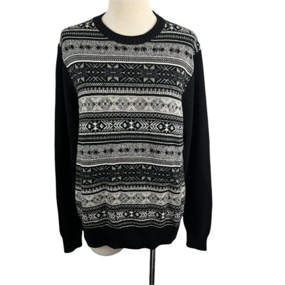 NWT WEATHERPROOF Black Crew Neck Holiday Sweater (L)‎